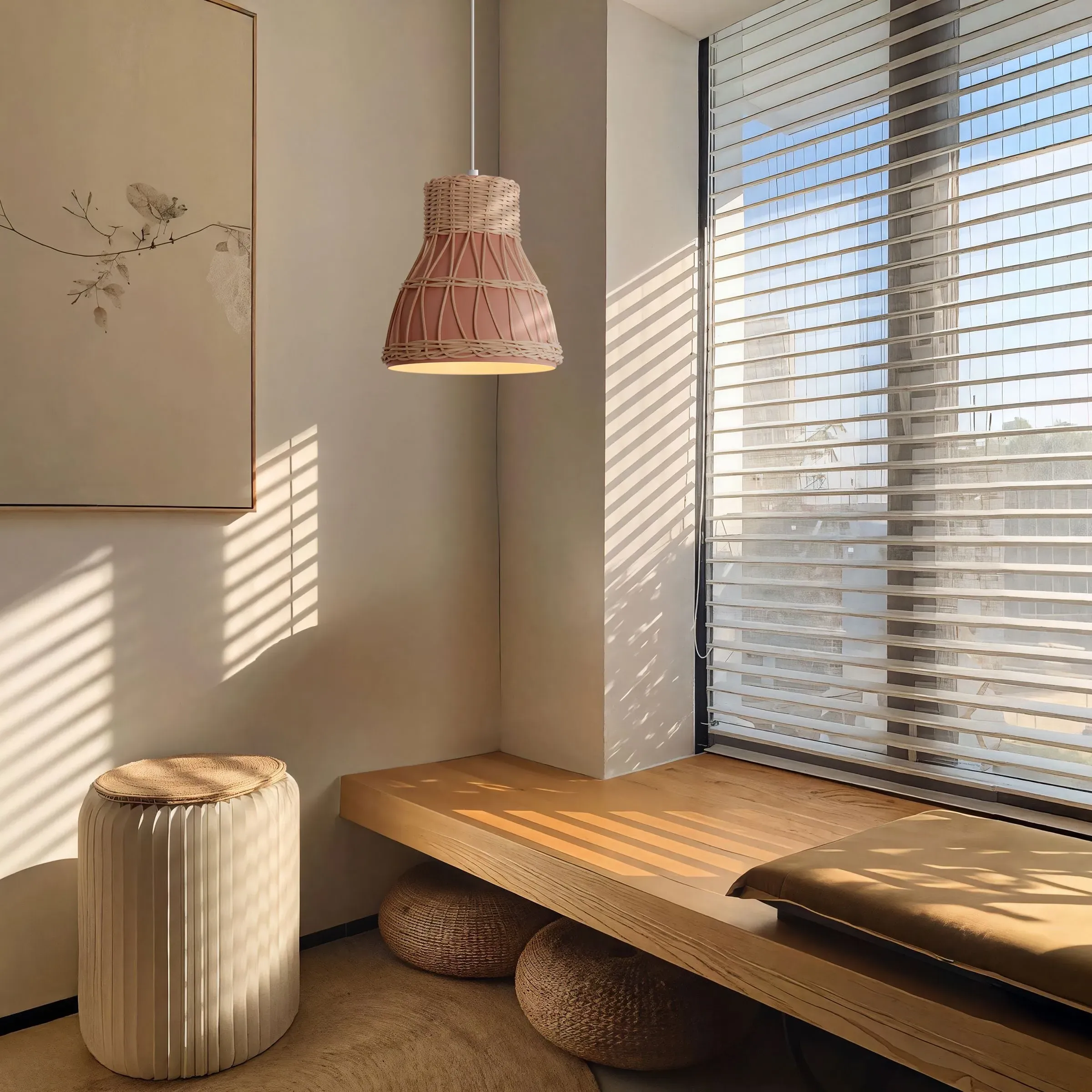 Woven Pendant Light with E27 Bulb - Rattan