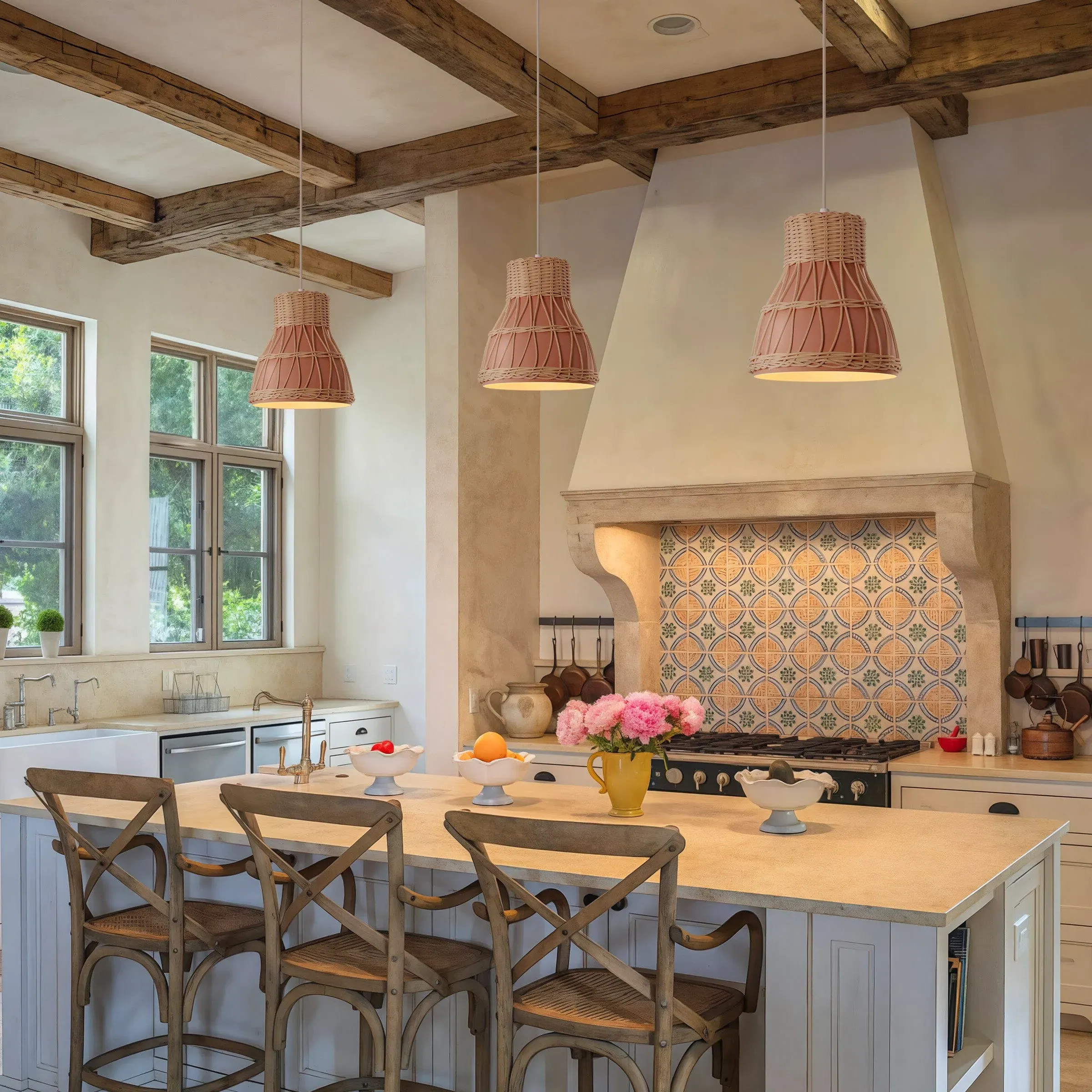 Woven Pendant Light with E27 Bulb - Rattan