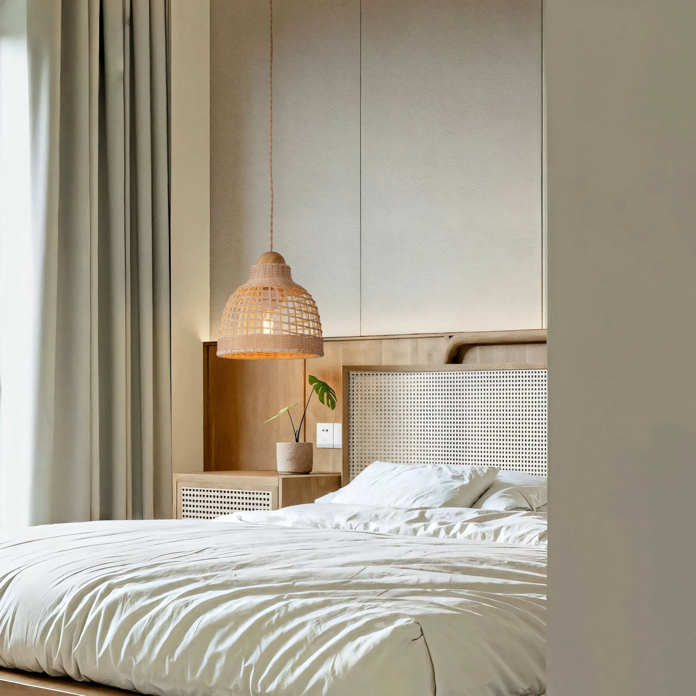 Woven Pendant Light with LED - Natural, Rattan image