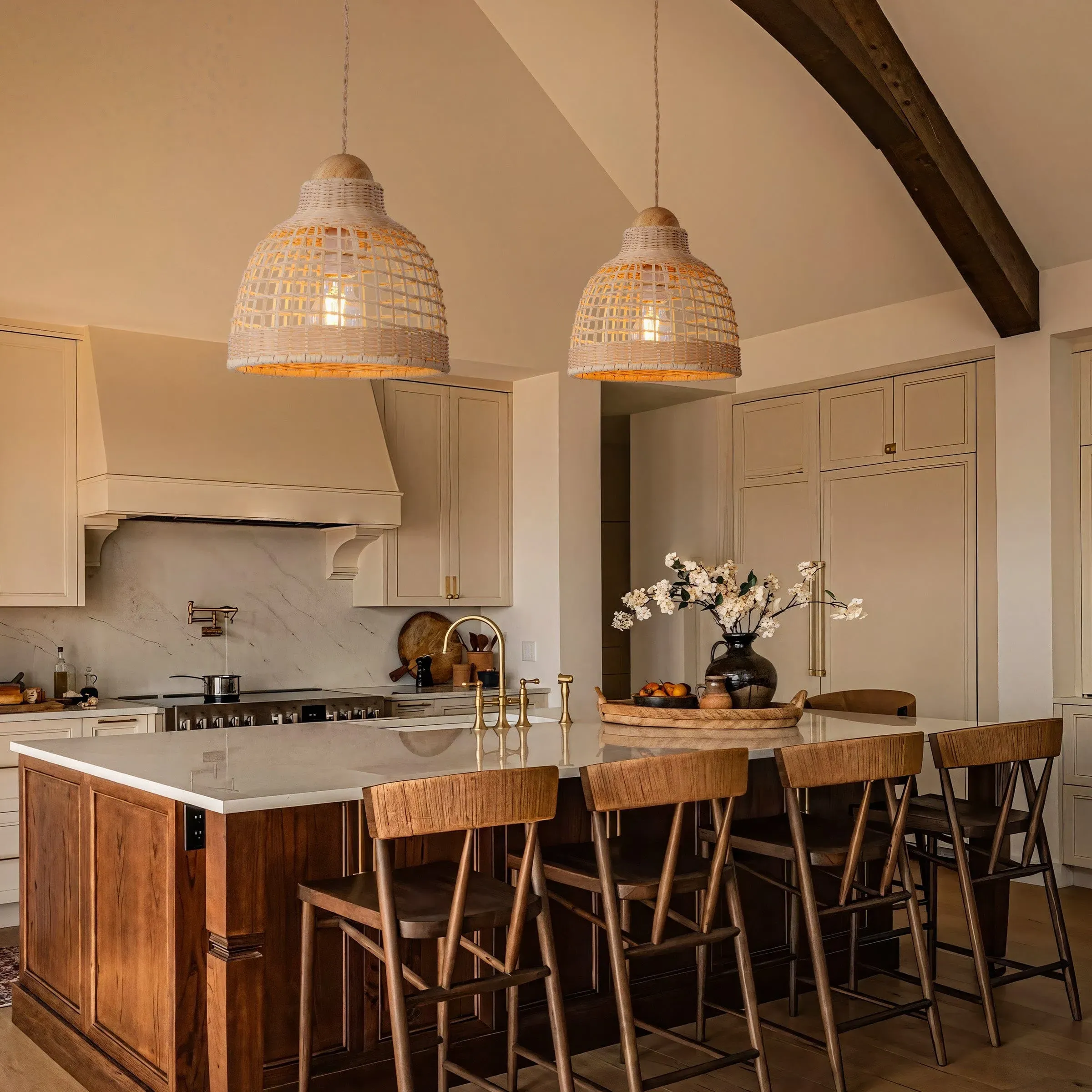 Woven Pendant Light with LED - Natural, Rattan