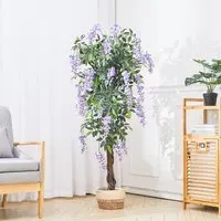 150cm Artificial Flowering Tree - Green, Plastic