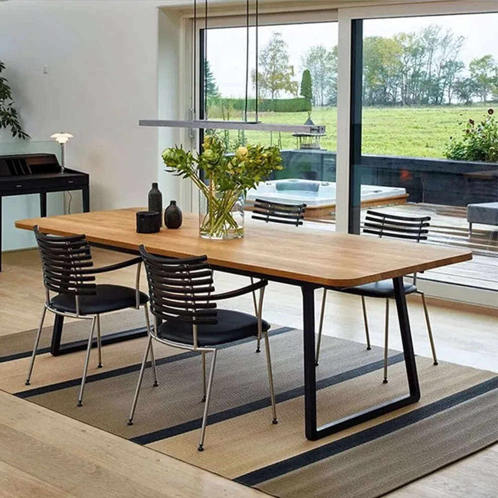 2-Piece Table Legs with Mounting Plates - Black Steel