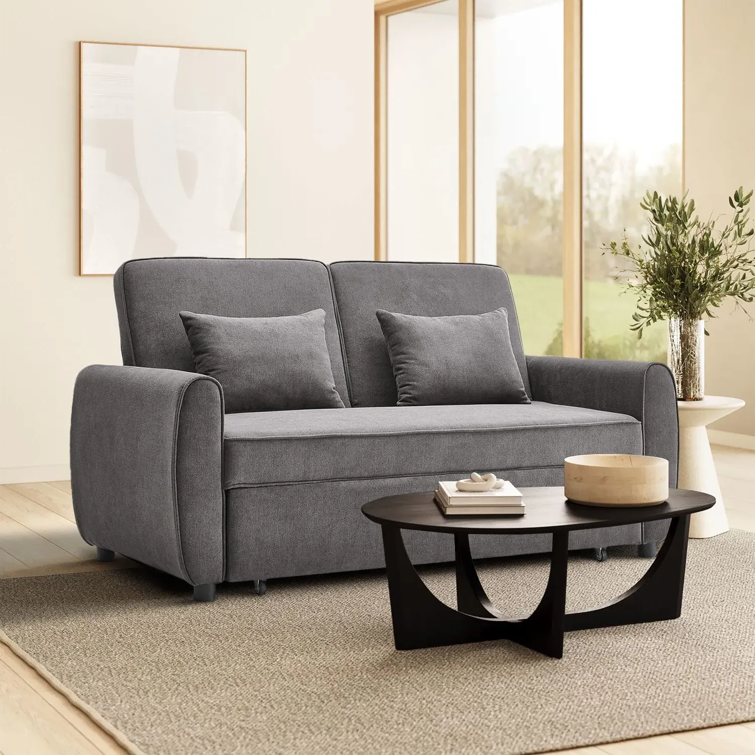2-Seater Convertible Sofa Bed - Grey, Fabric image