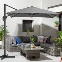2.5M Cantilever Parasol with Base - Grey, Polyester
