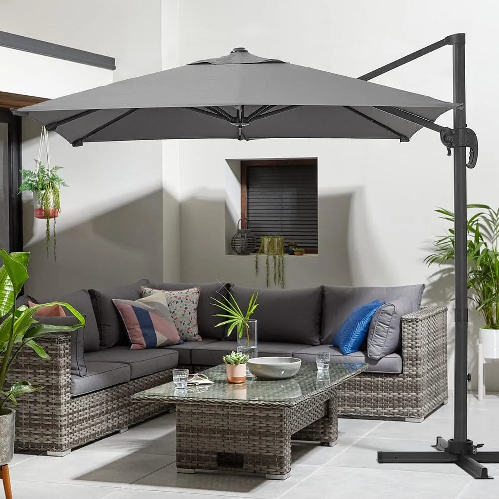 2.5M Cantilever Parasol with Base - Grey, Polyester image