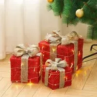 3-Piece Gift Box Set with LED Lights - White, Linen