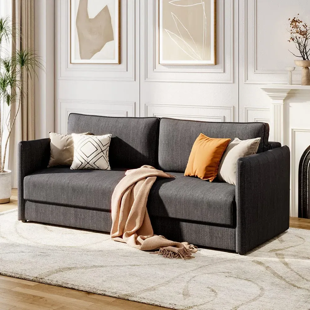 3-Seater Sleeper Sofa Bed - Grey, Corduroy image