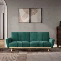 3-Seater Sofa Bed with Click Clack - Green, Velvet