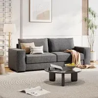 3-Seater Sofa with Deep Cushions - Grey, Polyester