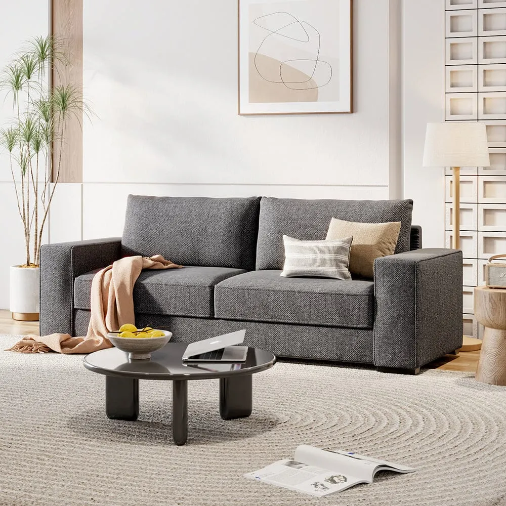3-Seater Sofa with Deep Cushions - Grey, Polyester