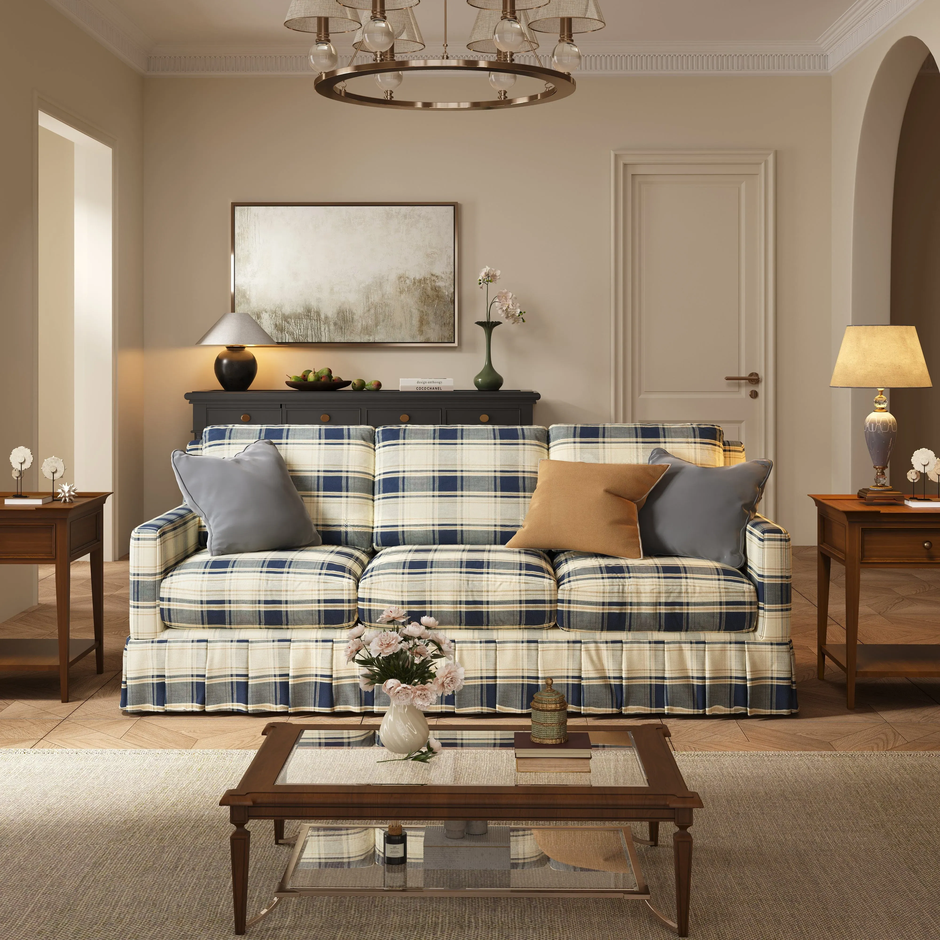 3-Seater Sofa with Removable Covers - Checked image