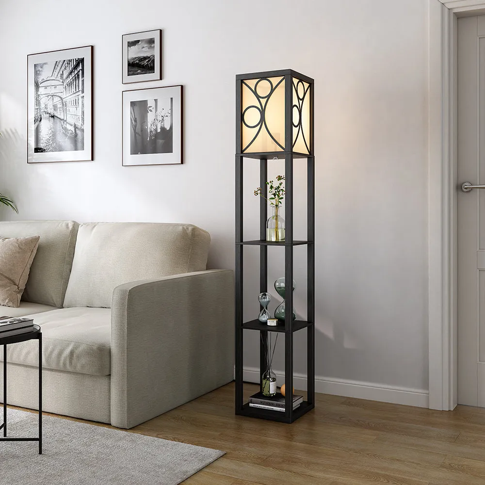 3-Shelf Floor Lamp - White, Wood image