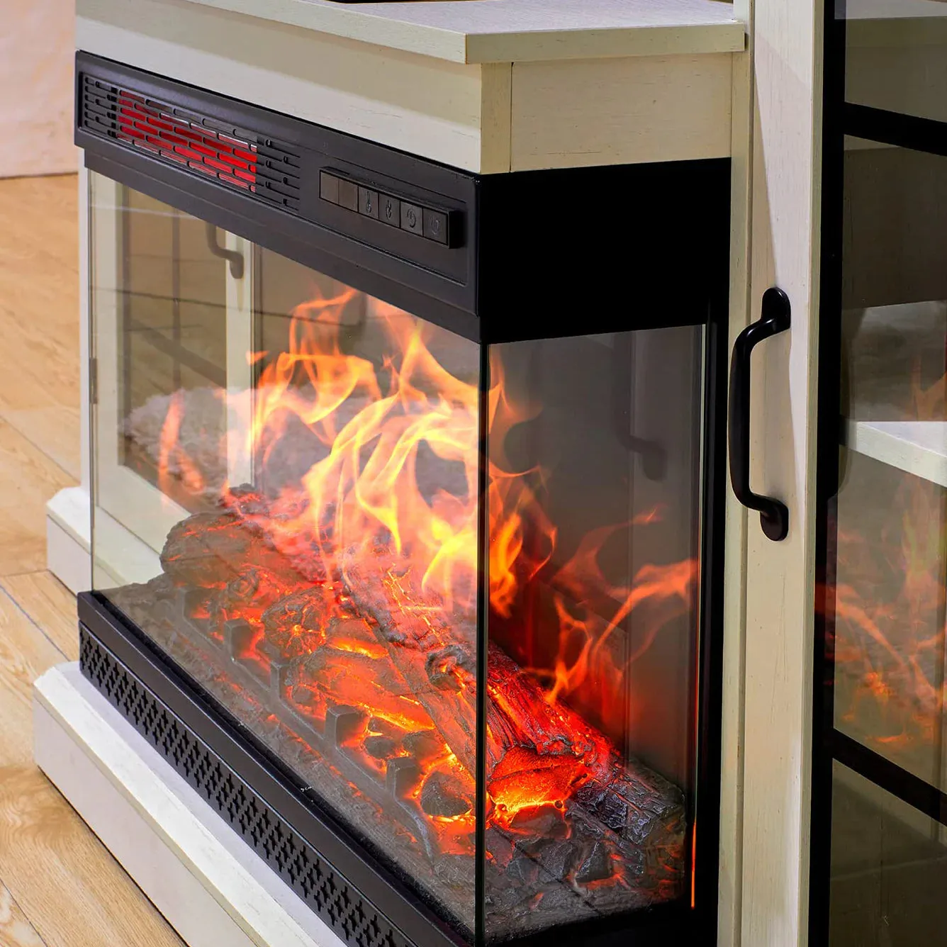 3-Sided Electric Fireplace TV Stand - White image