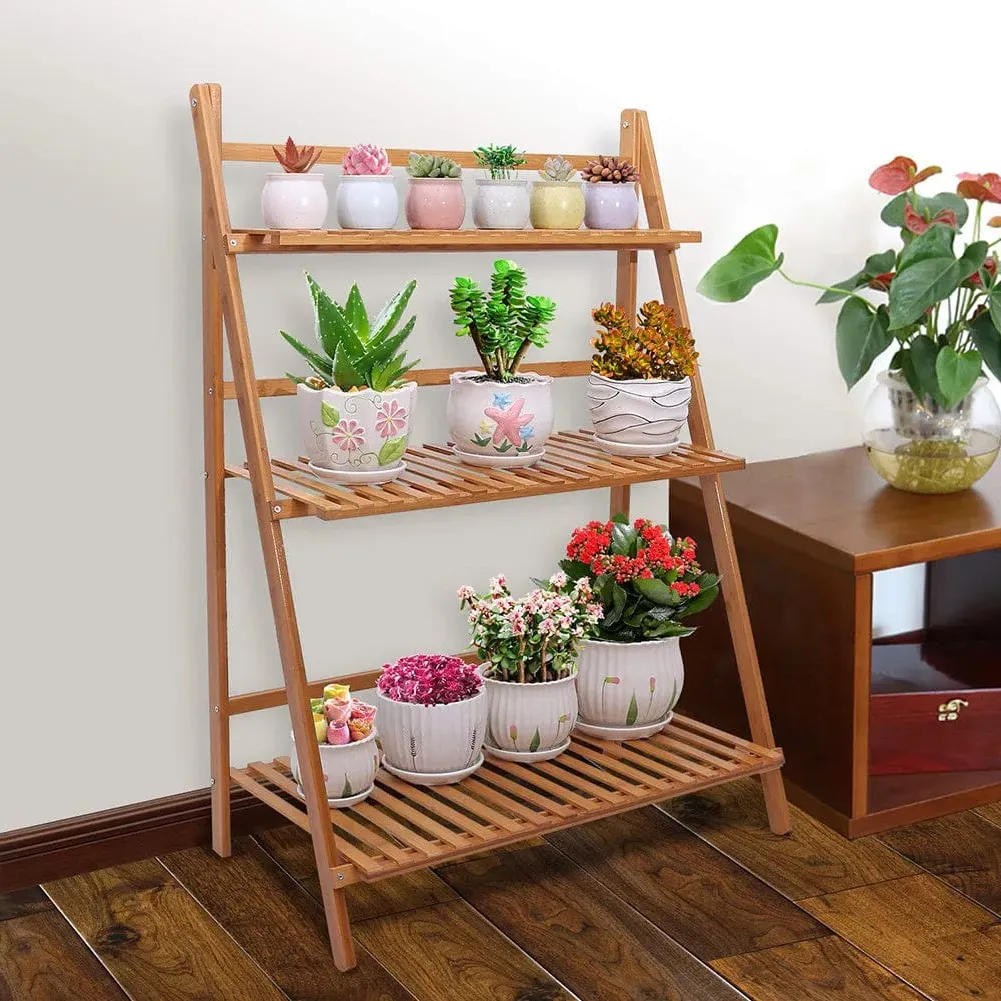 3-Tier Foldable Plant Stand - Natural, Wood image