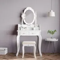 4-Drawer Dressing Table with LED Mirror - White