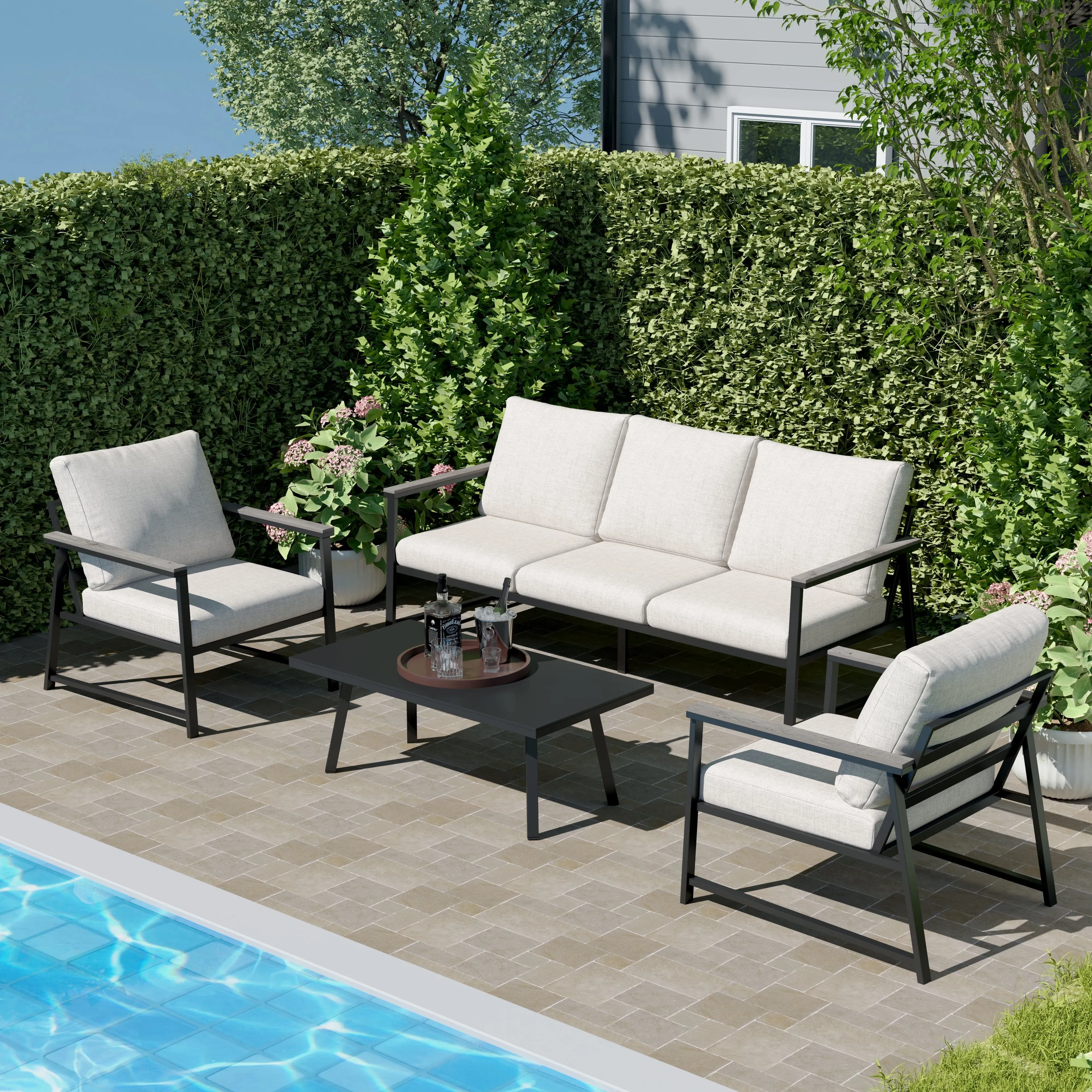 4-Piece Outdoor Sofa Set with Glass Table - Aluminium image