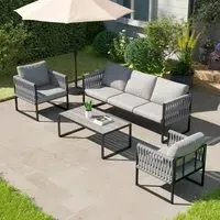 4-Piece Outdoor Sofa Set with Rope Detail - Grey
