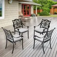 4-Piece Patio Dining Armchair Set - Black, Aluminum