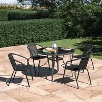 4-Seater Round Dining Set - Black, Glass