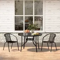 4-Seater Round Dining Set - Black, Glass