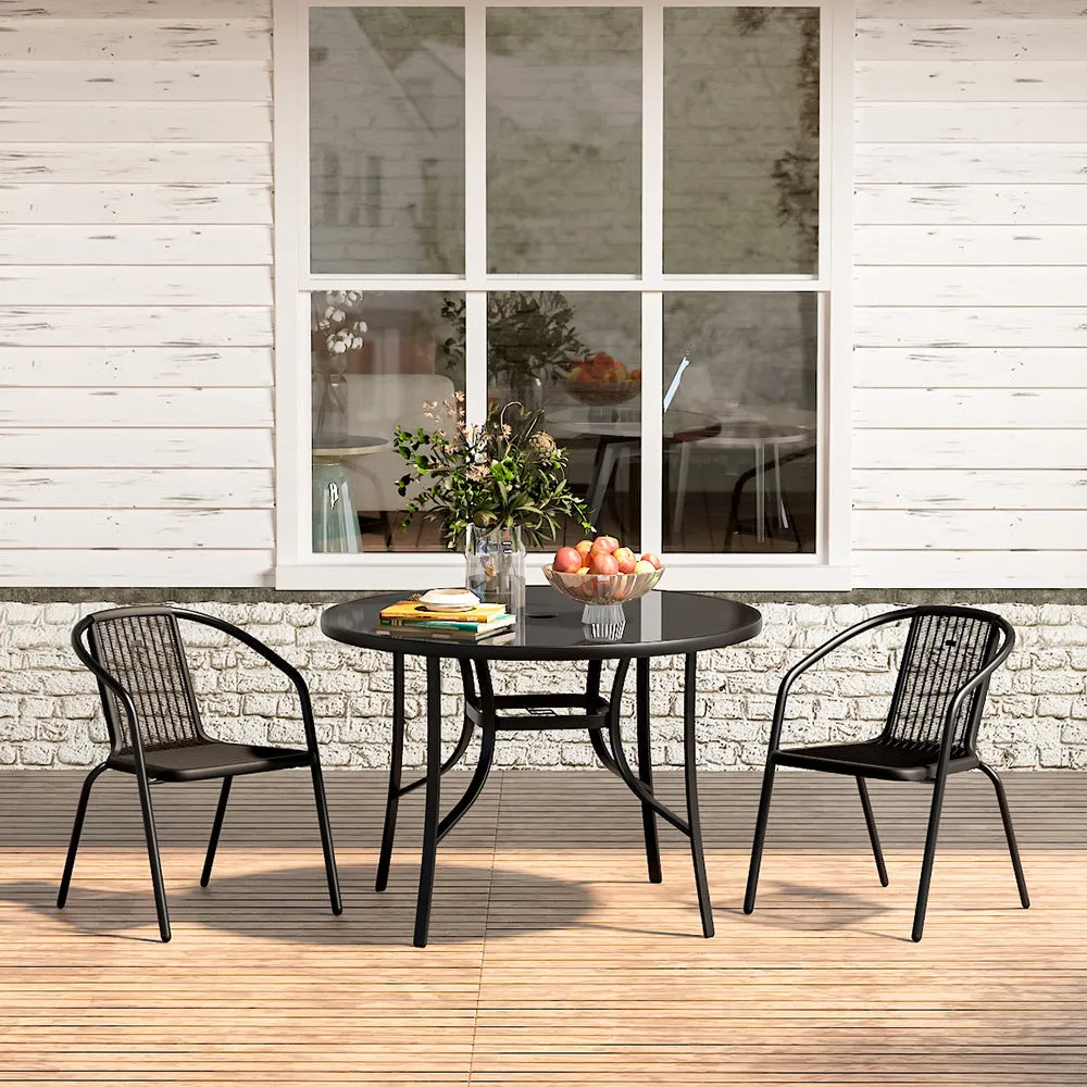 4-Seater Round Dining Set - Black, Glass image