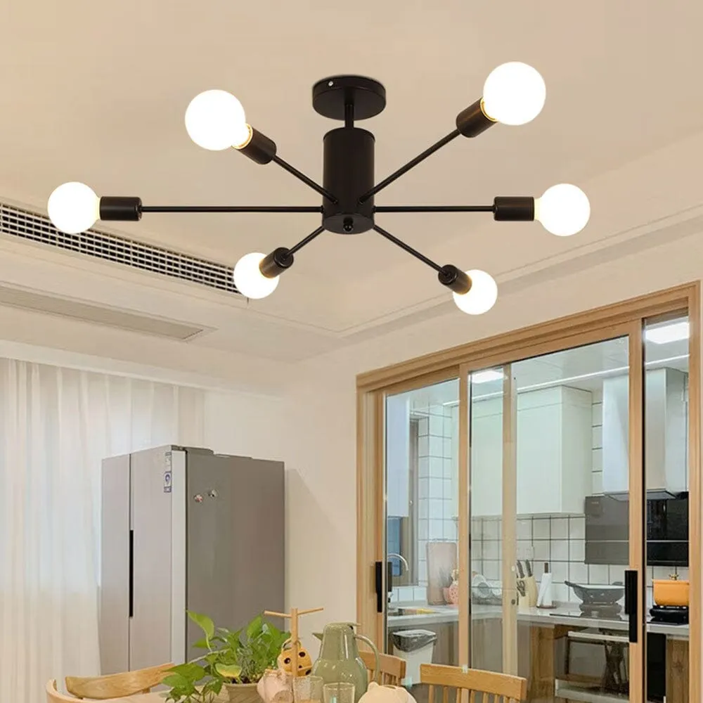 6-Light Ceiling Light Industrial Style - Black Metal image