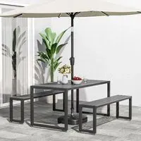 6-Person Outdoor Dining Set with Benches - Grey, Iron