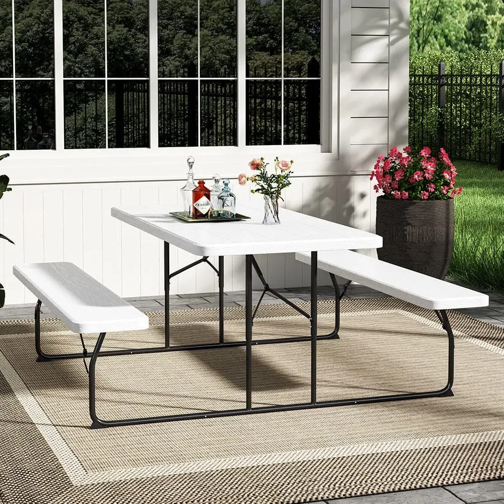 6-Seater Picnic Table Set Foldable - Black, HDPE