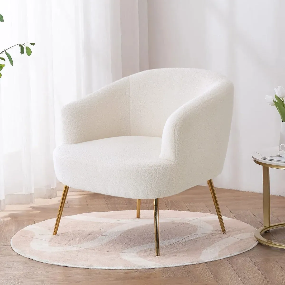 Boucle Armchair with Metal Legs - White, Teddy image