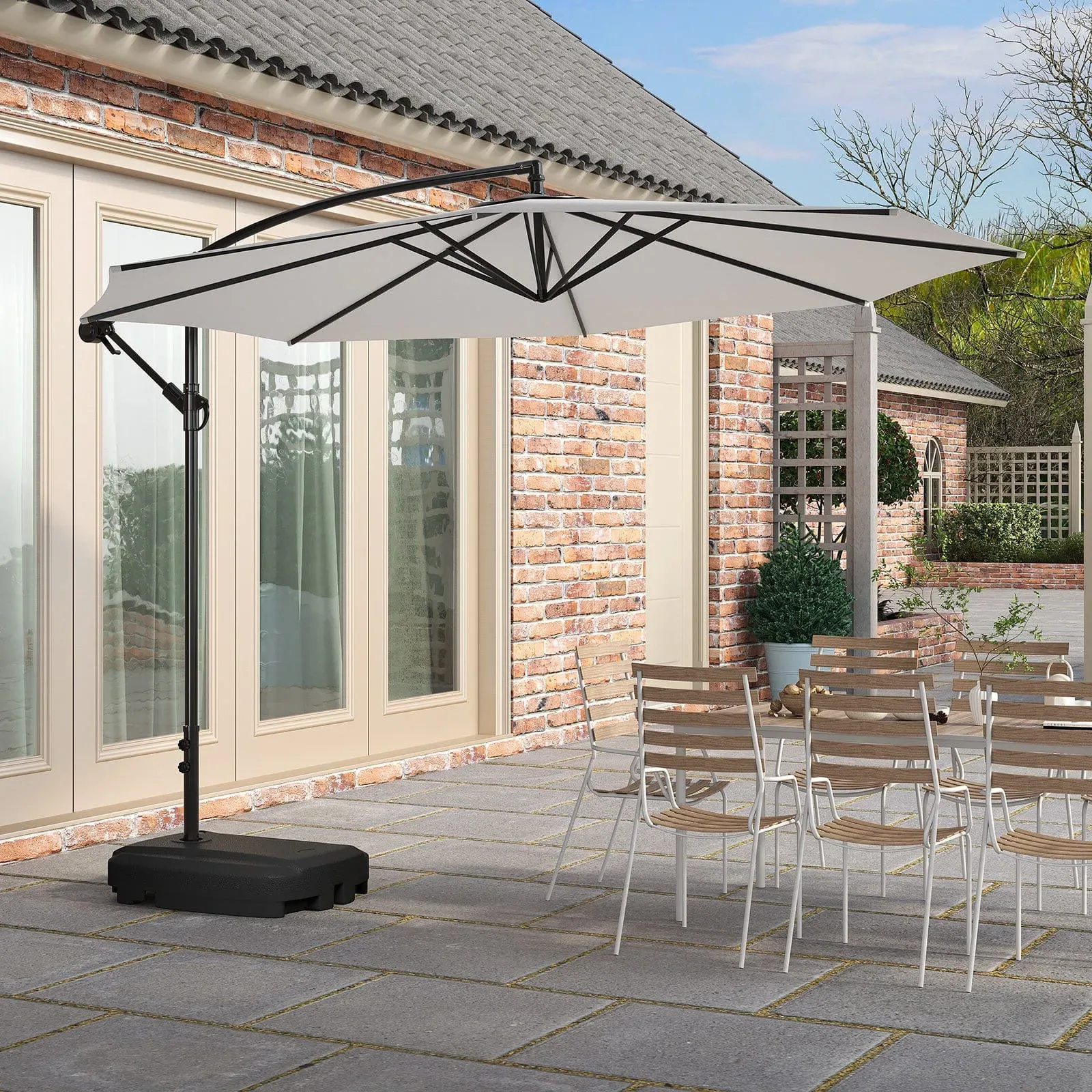 Cantilever Parasol with Wind-Up - Grey, Polyester