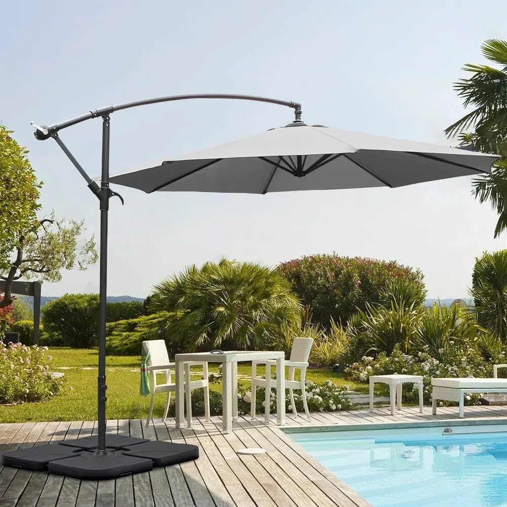 Cantilever Parasol with Wind-Up - Grey, Polyester