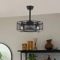 Ceiling Fan with Light - Black, Metal Mesh