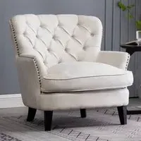 Club Chair with Button Tufting - Beige, Linen