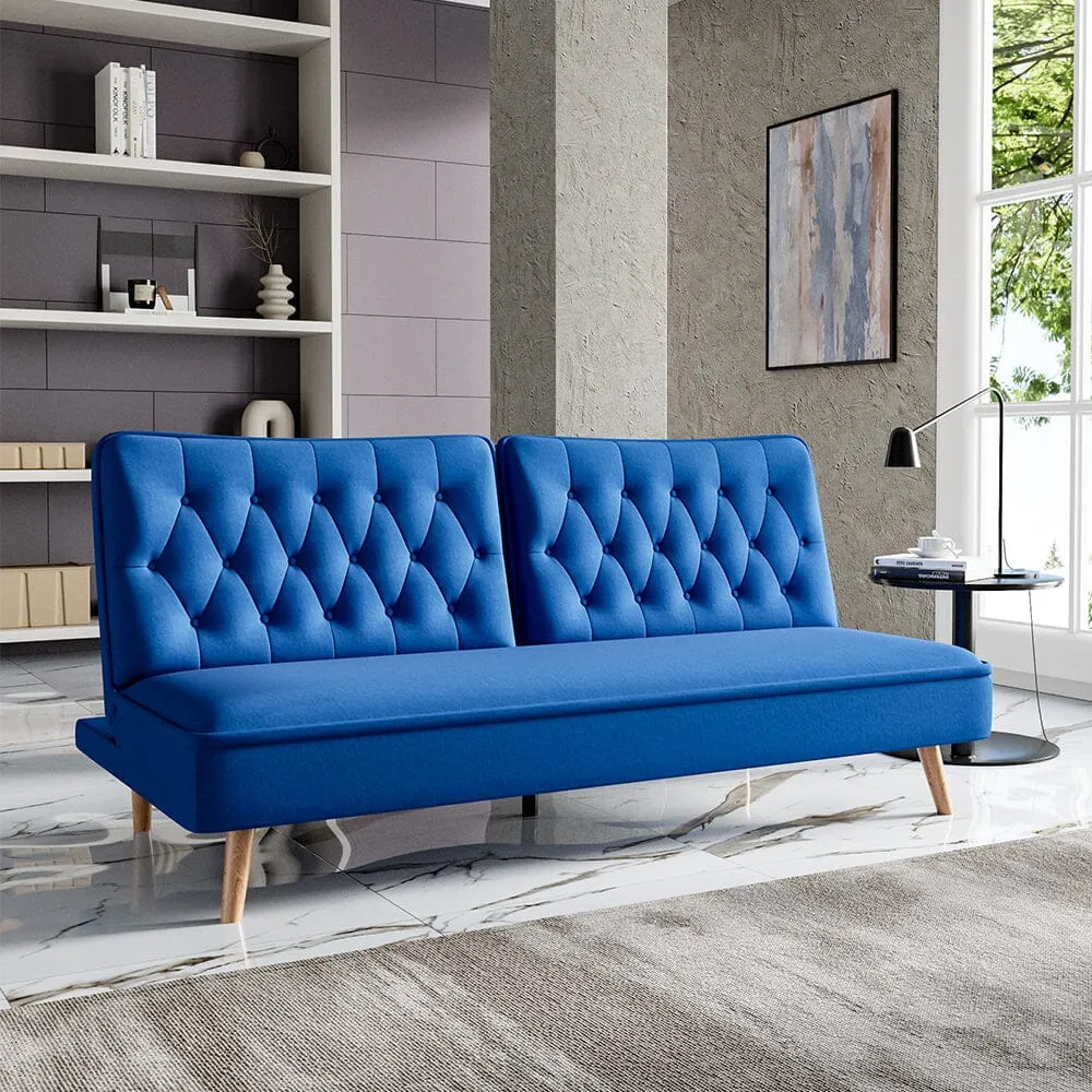 Convertible Sofa Bed with Wood Legs - Blue, Fabric image