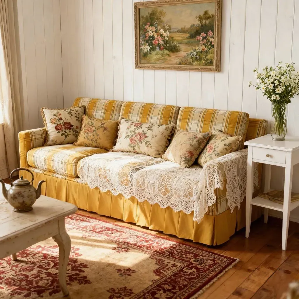 Country Check Sofa with Washable Covers - Cotton