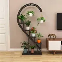 Curved 4-Tier Plant Stand with Hooks - Metal