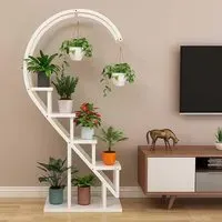 Curved 4-Tier Plant Stand with Hooks - Metal