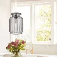Cylindrical Pendant Light with Wireframe - Grey, Iron