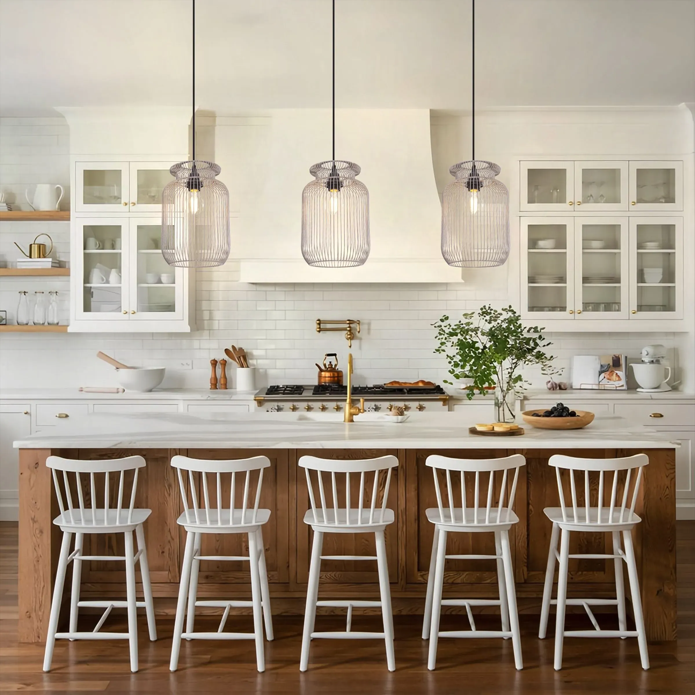 Cylindrical Pendant Light with Wireframe - Grey, Iron