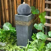 Cylindrical Water Fountain with LED - Navy, Resin