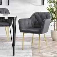 Dining Chair with Gold Legs - Grey, Velvet