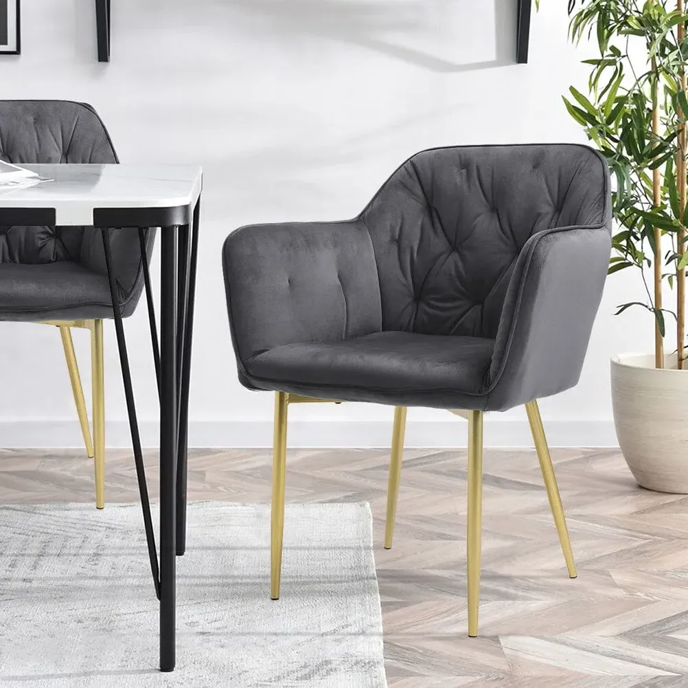 Dining Chair with Gold Legs - Grey, Velvet image