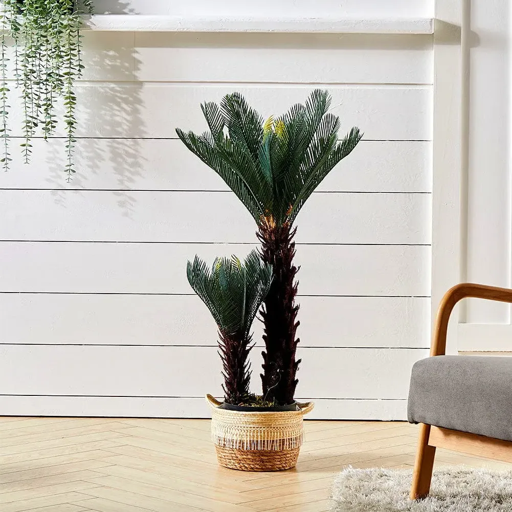 Double Head Artificial Palm Tree - Green, Plastic