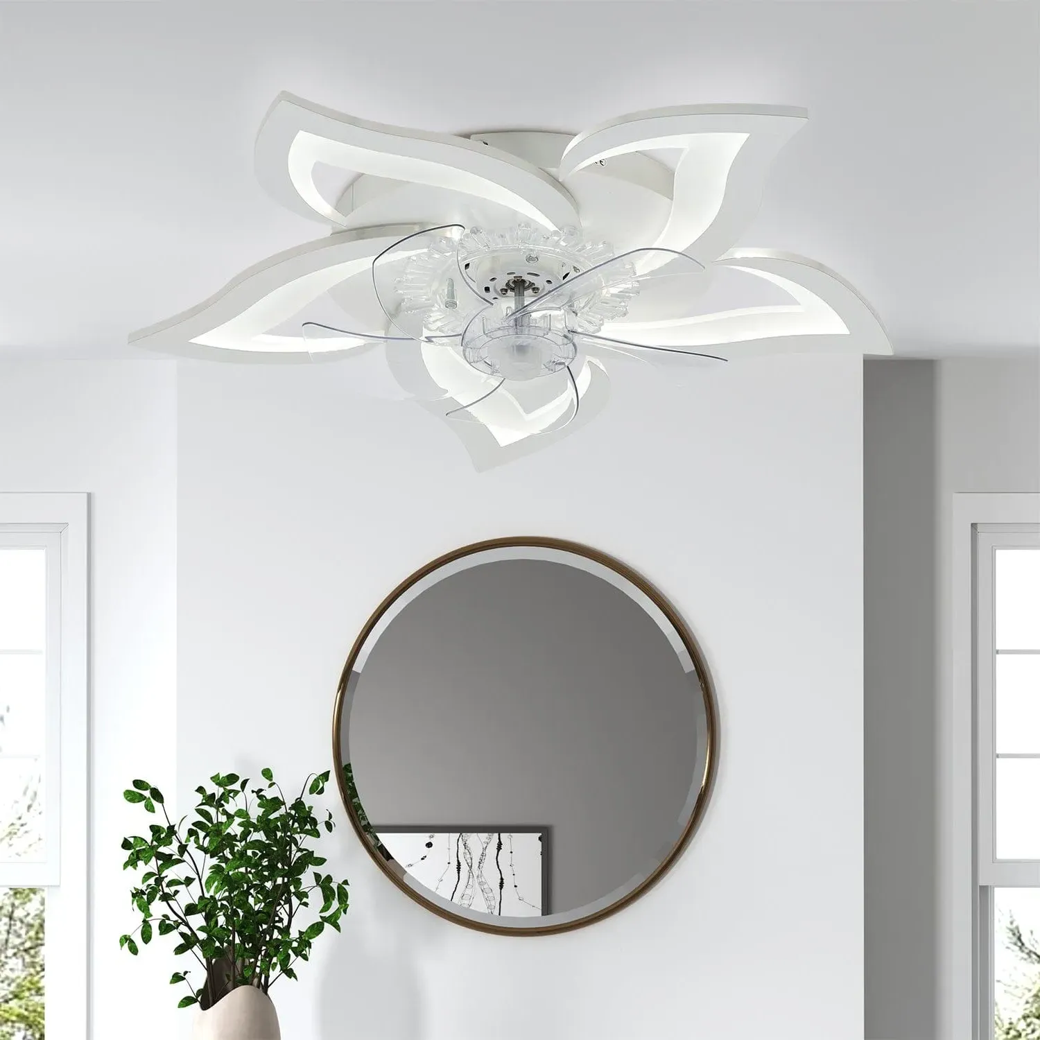 Flower Shape LED Ceiling Fan Light - White, Acrylic