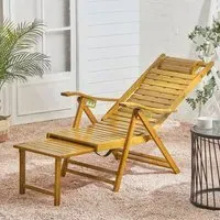 Foldable Recliner Chair with Footrest - Natural, Bamboo