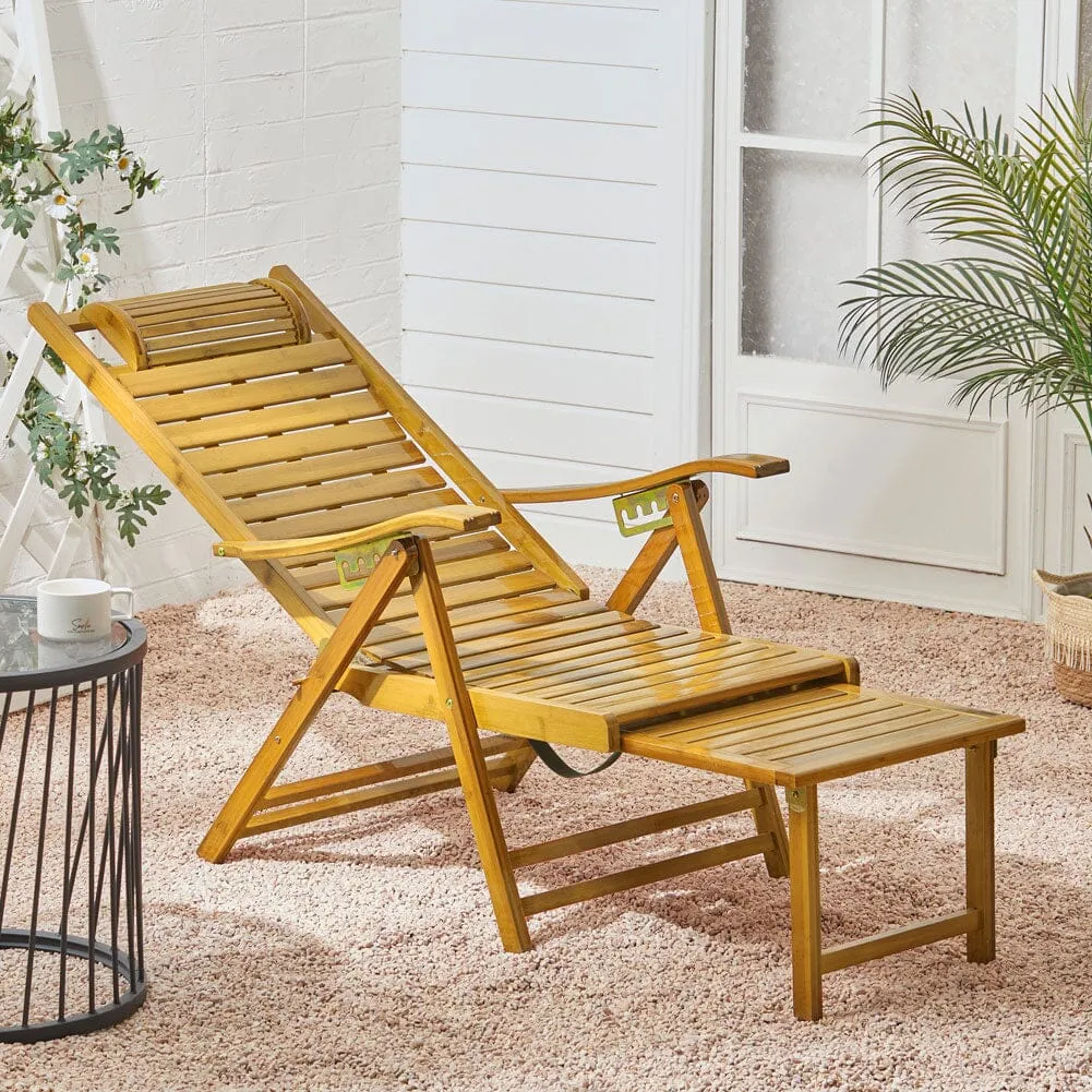 Foldable Recliner Chair with Footrest - Natural, Bamboo