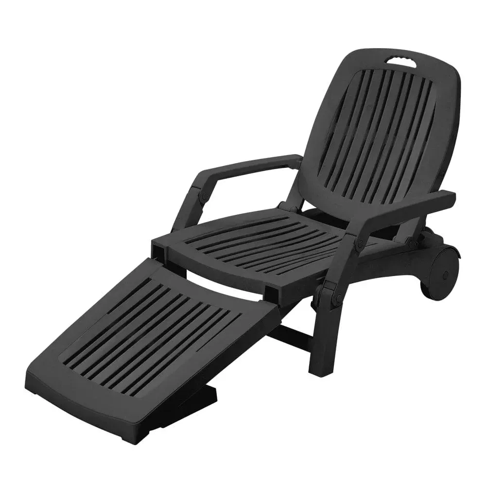 Folding Lounge Chair with Wheels - White, Plastic image