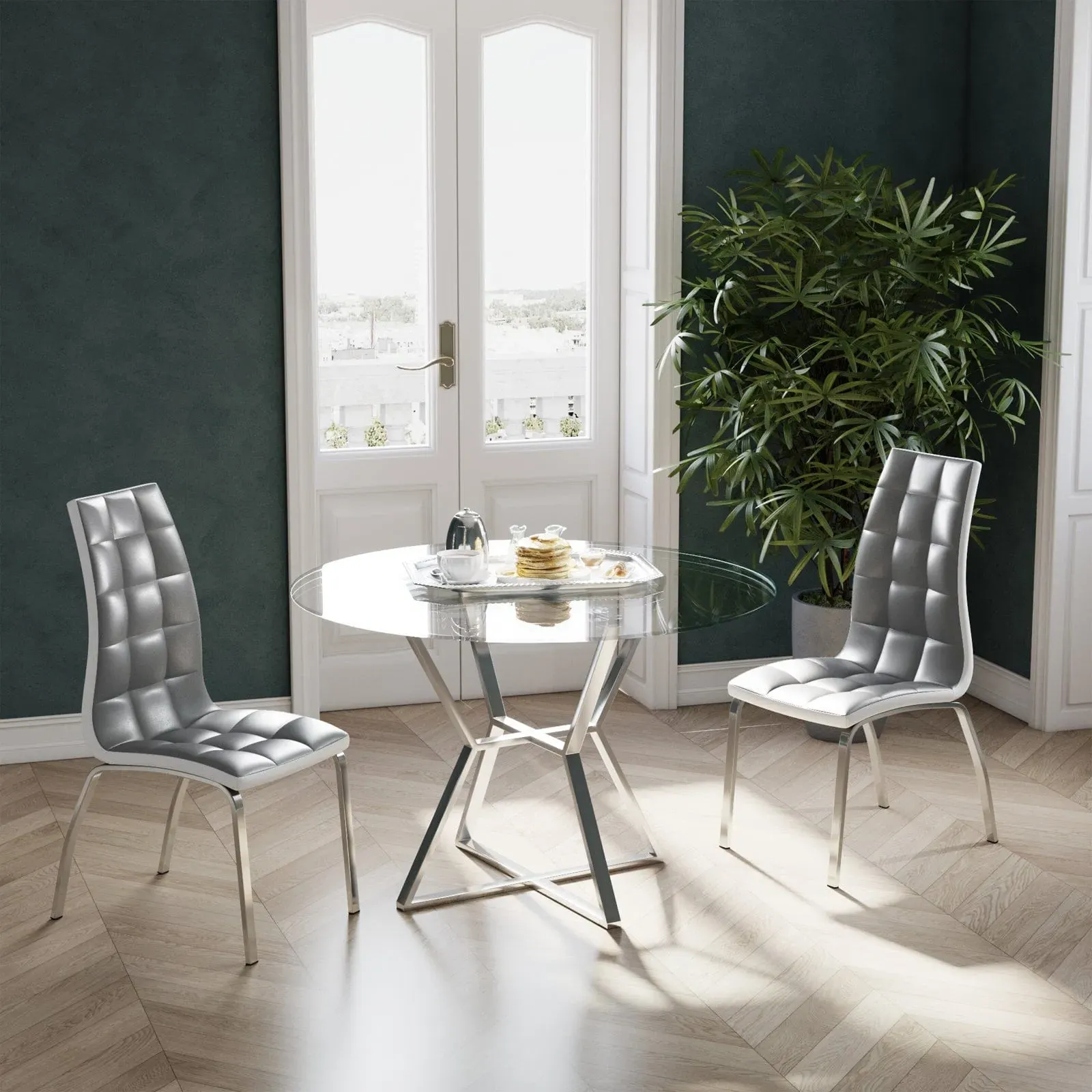 Grid Back Dining Chair - Grey, Faux Leather image