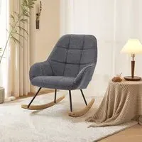 High-Back Rocking Chair with Arms - Grey, Linen