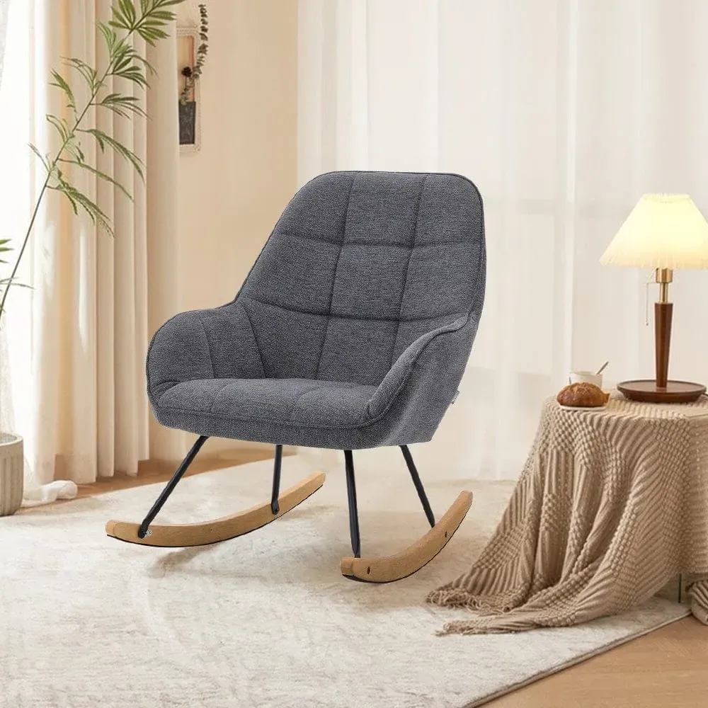 High-Back Rocking Chair with Arms - Grey, Linen image